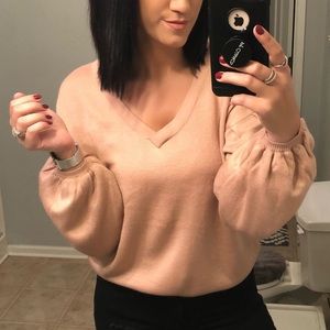 V-Neck Sweater with Balloon Sleeves